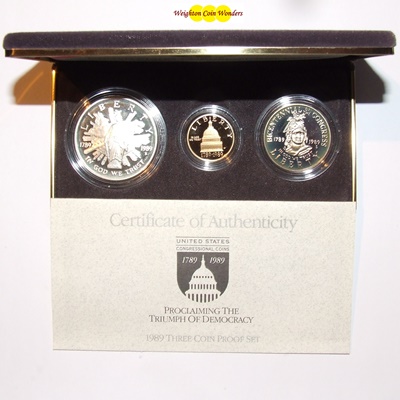 1989 USA $5, $1 & $1/2 3 Coin Set - CONGRESS